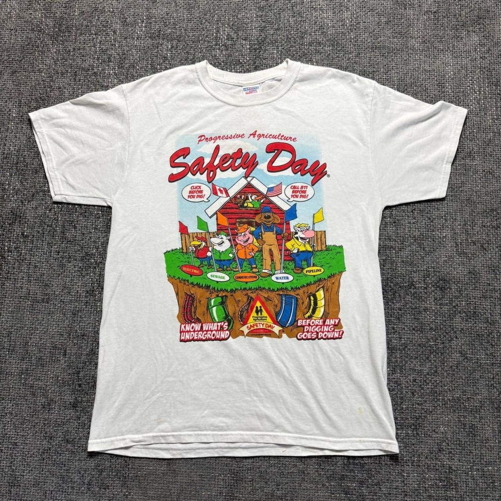 Safety Day T-Shirt Mens L White John Deere Farm‎ Graphic